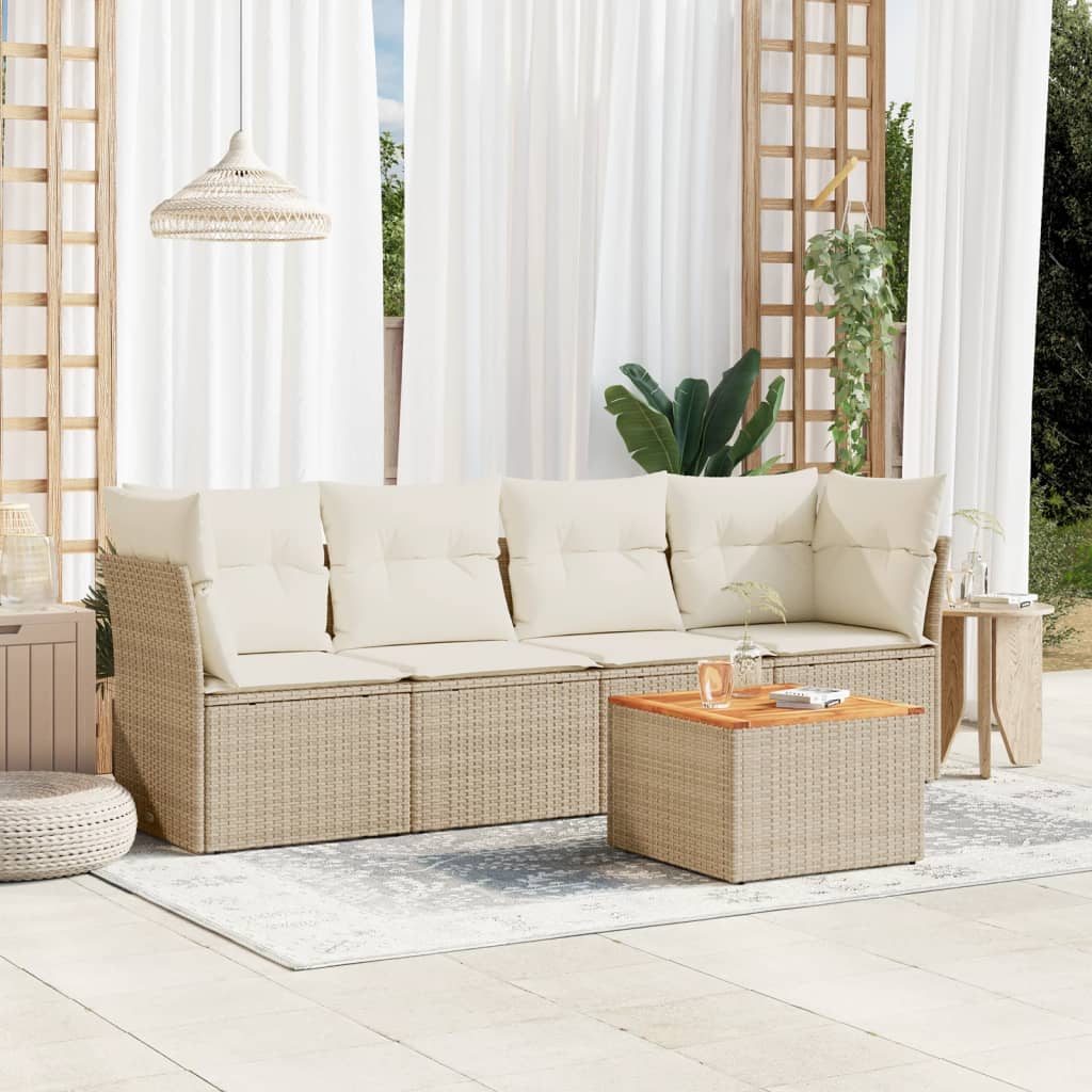 foto del prodotto set divano da giardino 5 pz con cuscini beige in polyrattancod mxl 89867