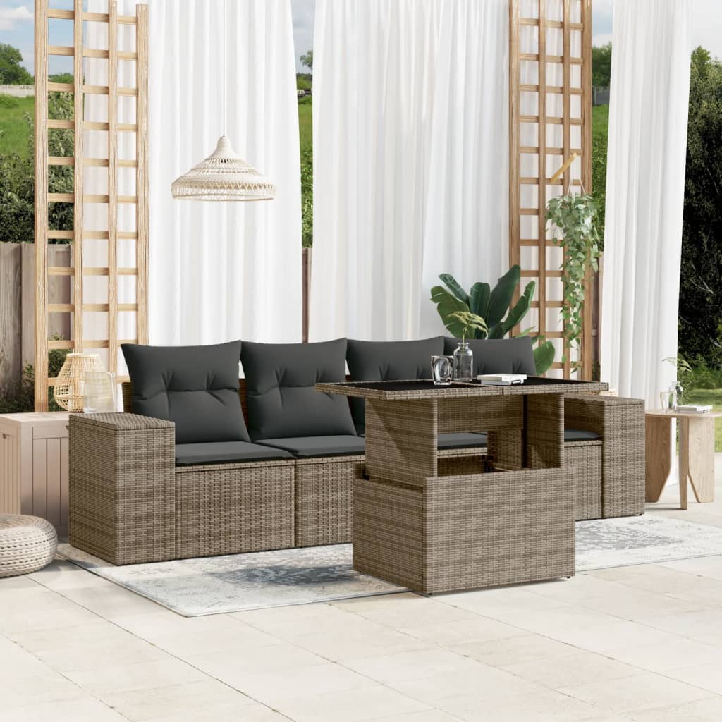 foto del prodotto set divano da giardino 5 pz con cuscini grigio in polyrattan