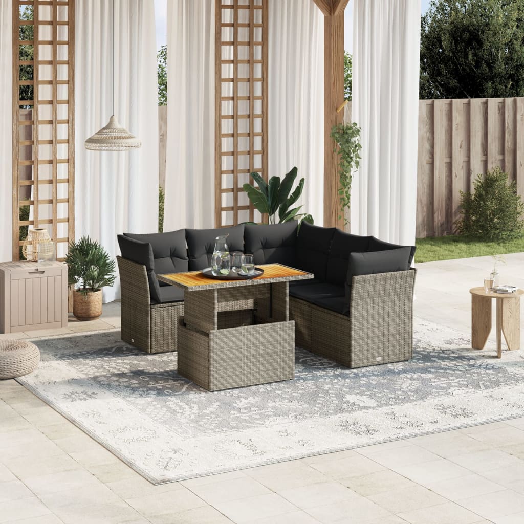 foto del prodotto set divano da giardino 5 pz con cuscini grigio in polyrattan