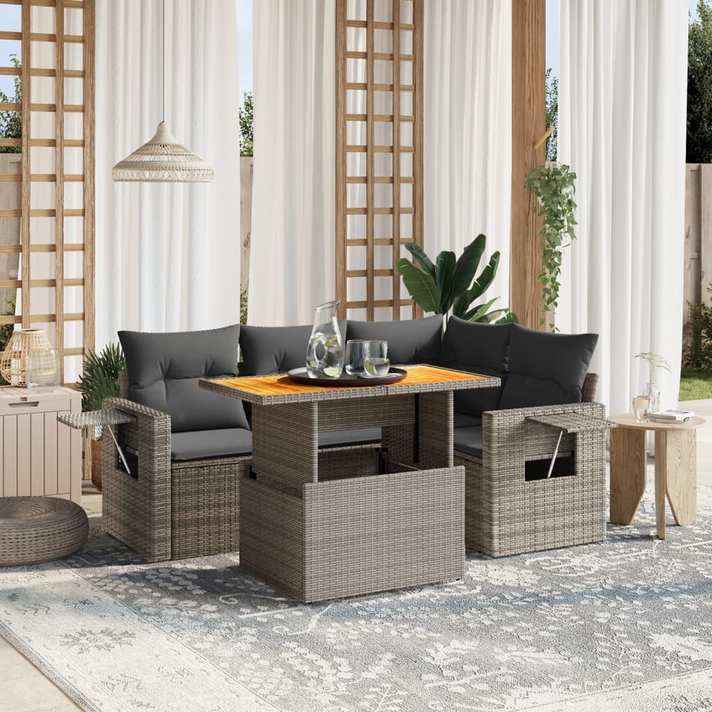 foto del prodotto set divano da giardino 5 pz con cuscini grigio in polyrattan