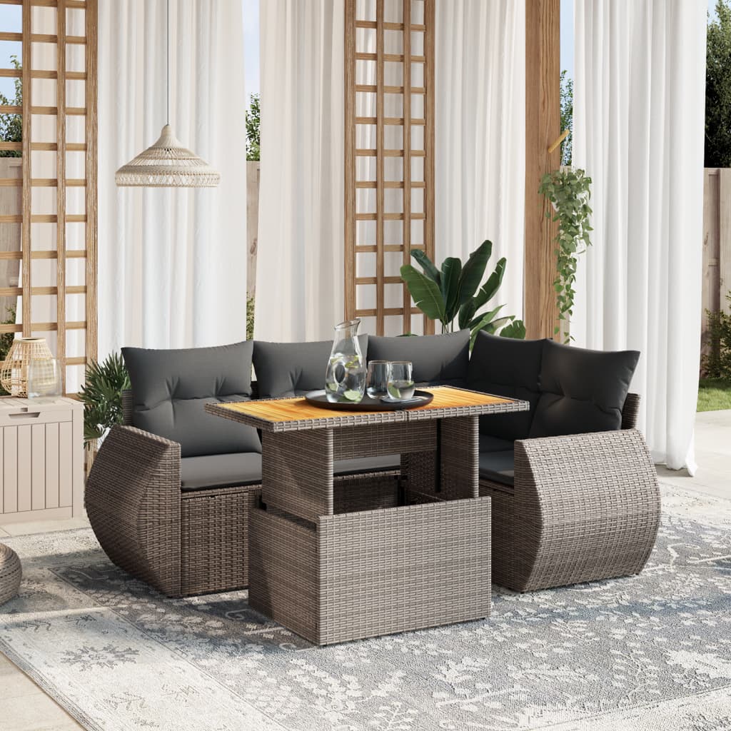 foto del prodotto set divano da giardino 5 pz con cuscini grigio in polyrattan