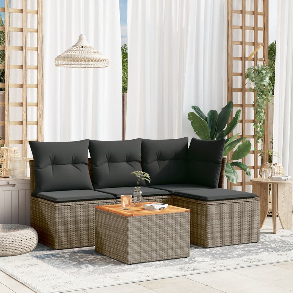 foto del prodotto set divano da giardino 5 pz con cuscini grigio in polyrattancod mxl 111588