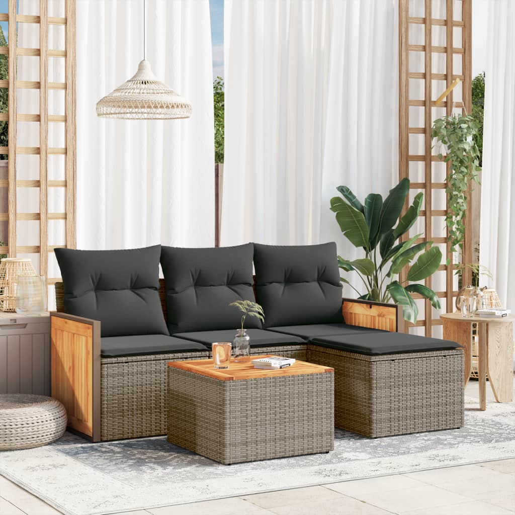 foto del prodotto set divano da giardino 5 pz con cuscini grigio in polyrattancod mxl 114850