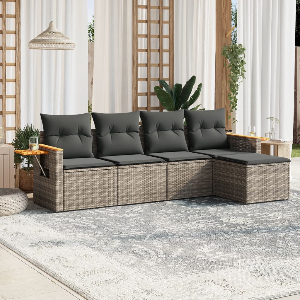 foto del prodotto set divano da giardino 5 pz con cuscini grigio in polyrattancod mxl 88900