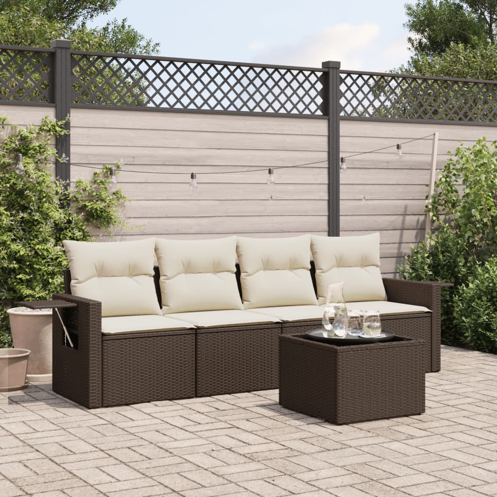 foto del prodotto set divano da giardino 5 pz con cuscini marrone in polyrattan