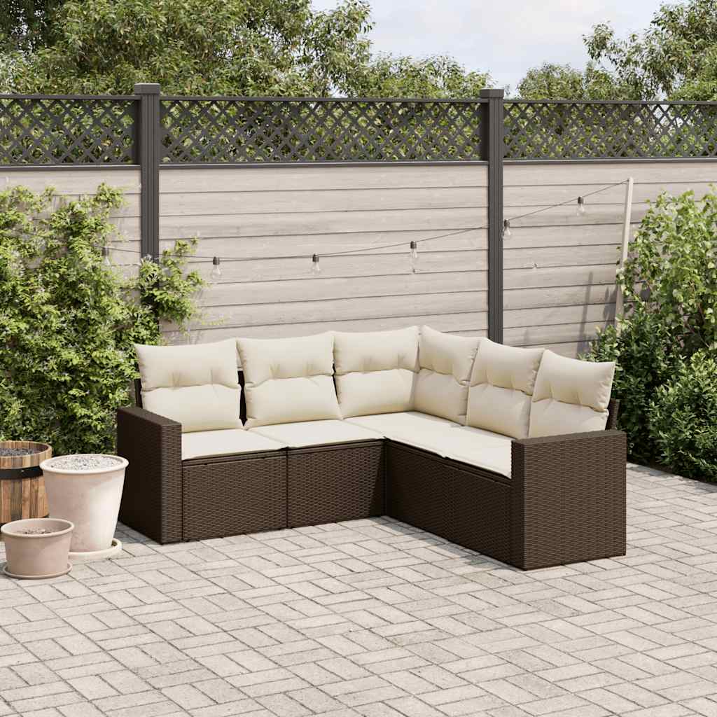 foto del prodotto set divano da giardino 5 pz con cuscini marrone in polyrattan