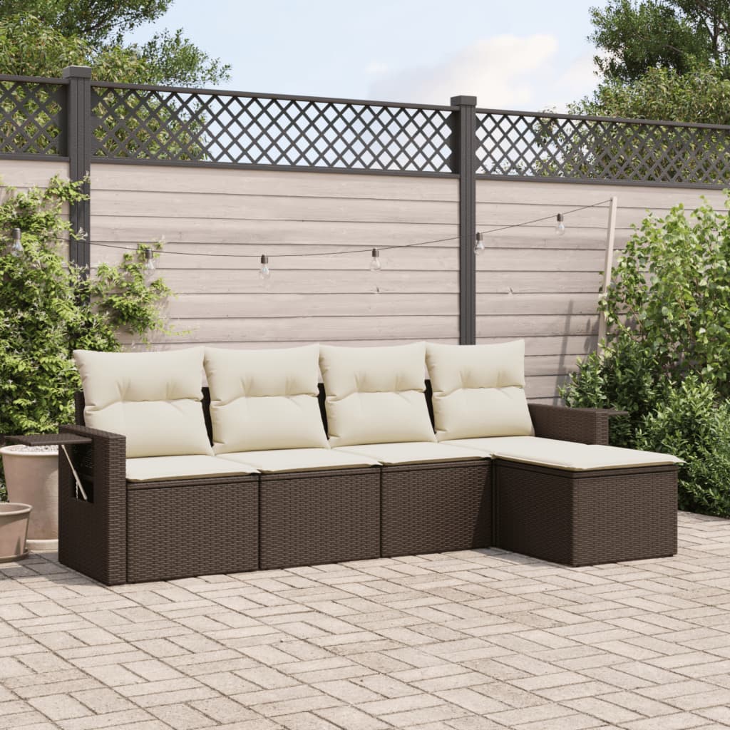 foto del prodotto set divano da giardino 5 pz con cuscini marrone in polyrattan