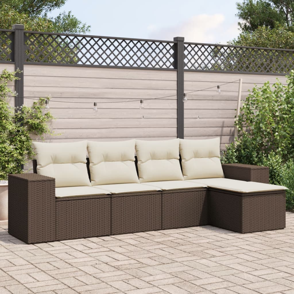 foto del prodotto set divano da giardino 5 pz con cuscini marrone in polyrattan
