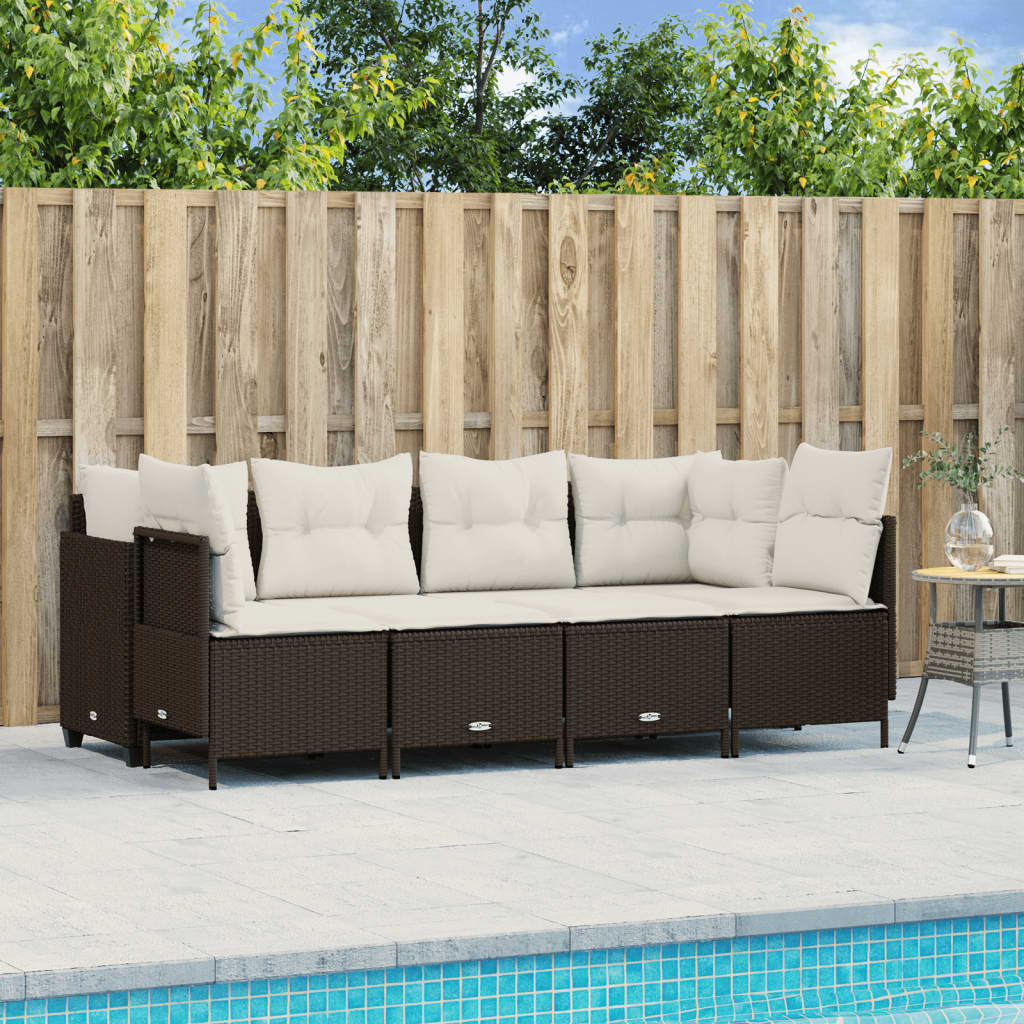 foto del prodotto set divano da giardino 5 pz con cuscini marrone in polyrattan