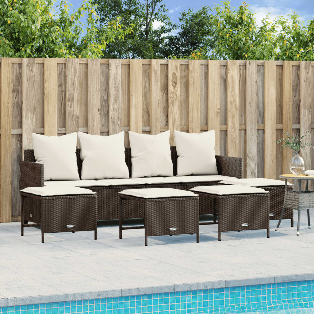 foto del prodotto set divano da giardino 5 pz con cuscini marrone in polyrattan