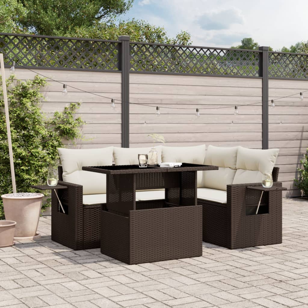 foto del prodotto set divano da giardino 5 pz con cuscini marrone in polyrattan