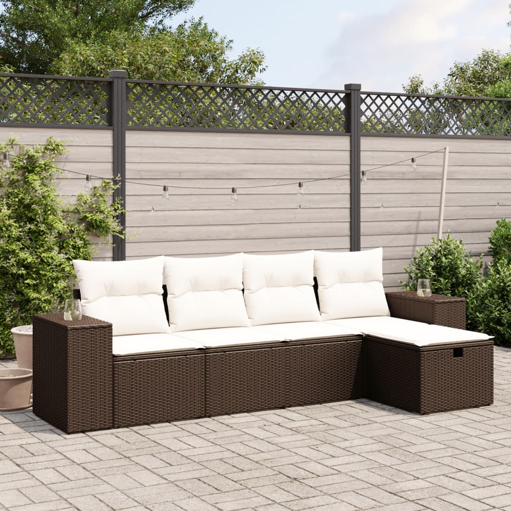 foto del prodotto set divano da giardino 5 pz con cuscini marrone in polyrattan
