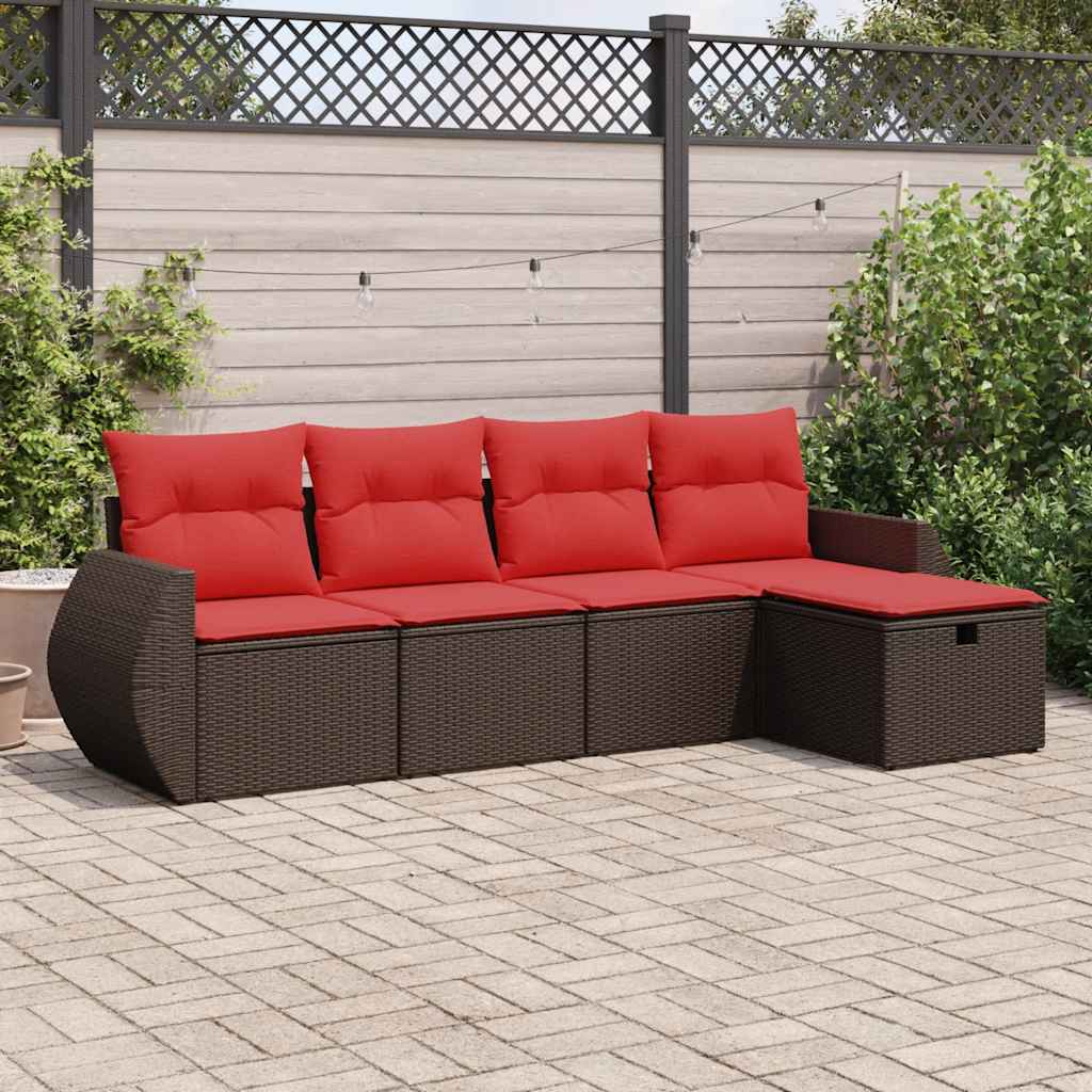 foto del prodotto set divano da giardino 5 pz con cuscini marrone in polyrattan