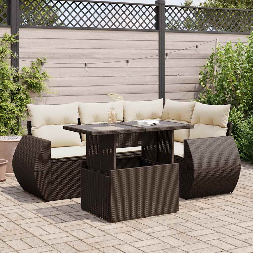 foto del prodotto set divano da giardino 5 pz con cuscini marrone in polyrattan