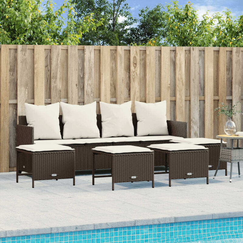 foto del prodotto set divano da giardino 5 pz con cuscini marrone in polyrattan vidaxl