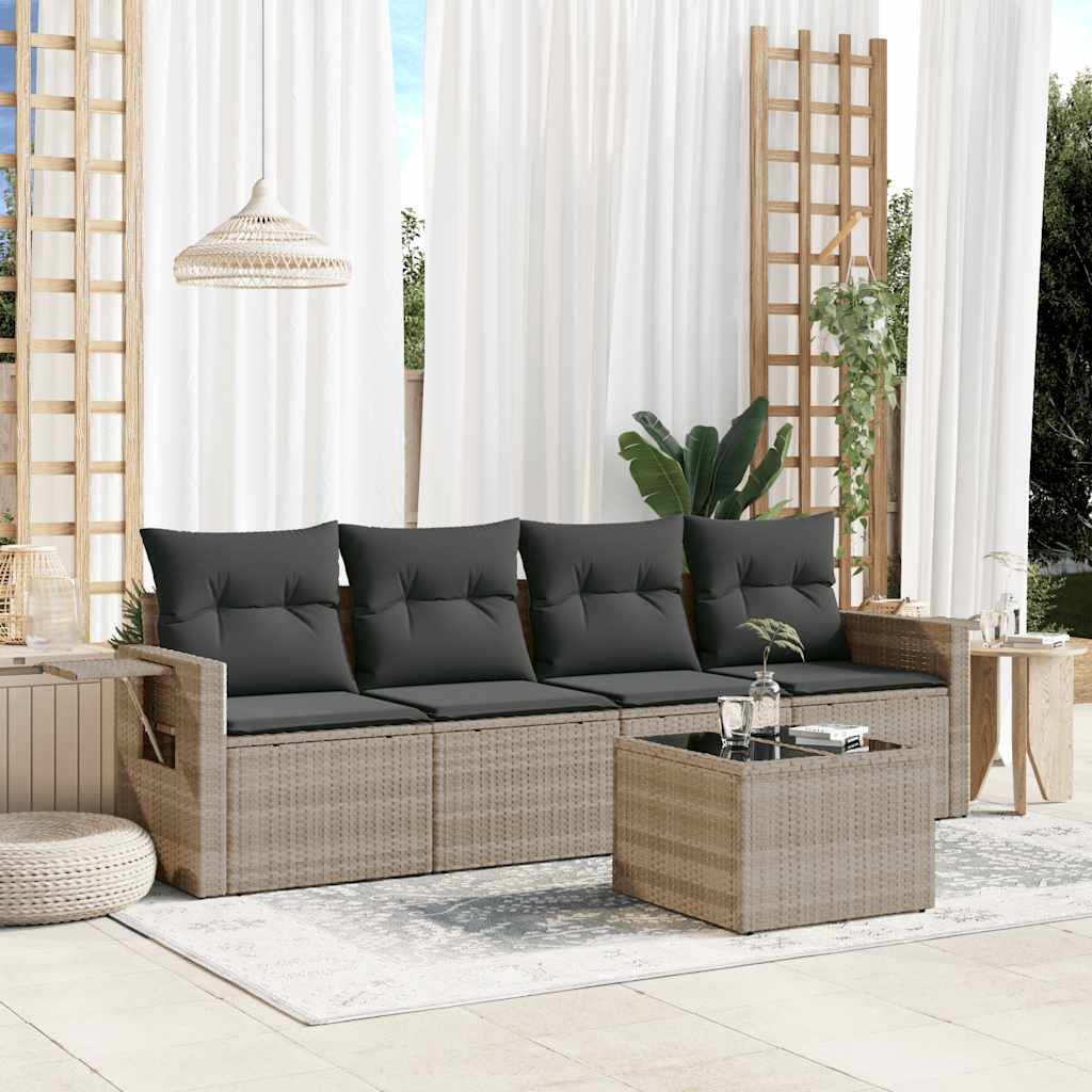 foto del prodotto set divano da giardino 5pz con cuscini grigio chiaro polyrattan