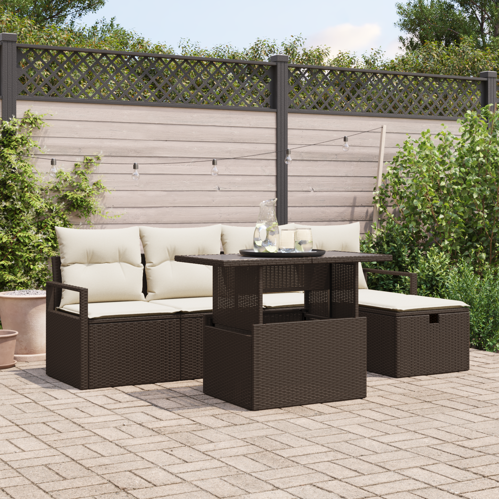 foto del prodotto set divano da giardino 6 pezzi con cuscini marrone polyrattan