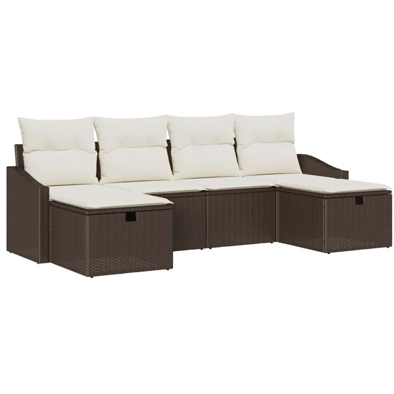 foto del prodotto set divano da giardino 6 pezzi con cuscini marrone polyrattan vidaxl