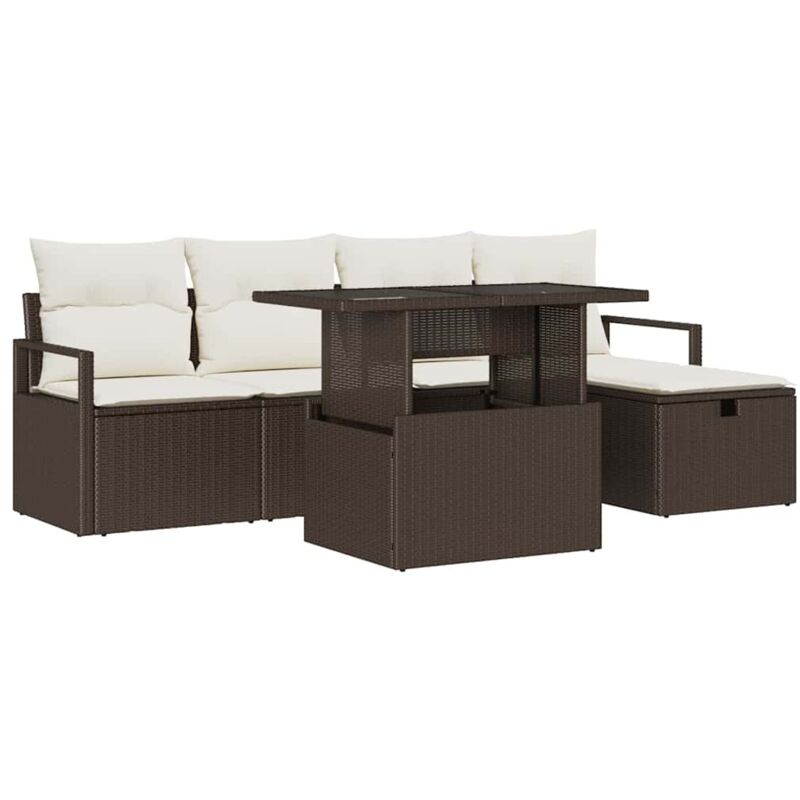 foto del prodotto set divano da giardino 6 pezzi con cuscini marrone polyrattan vidaxl