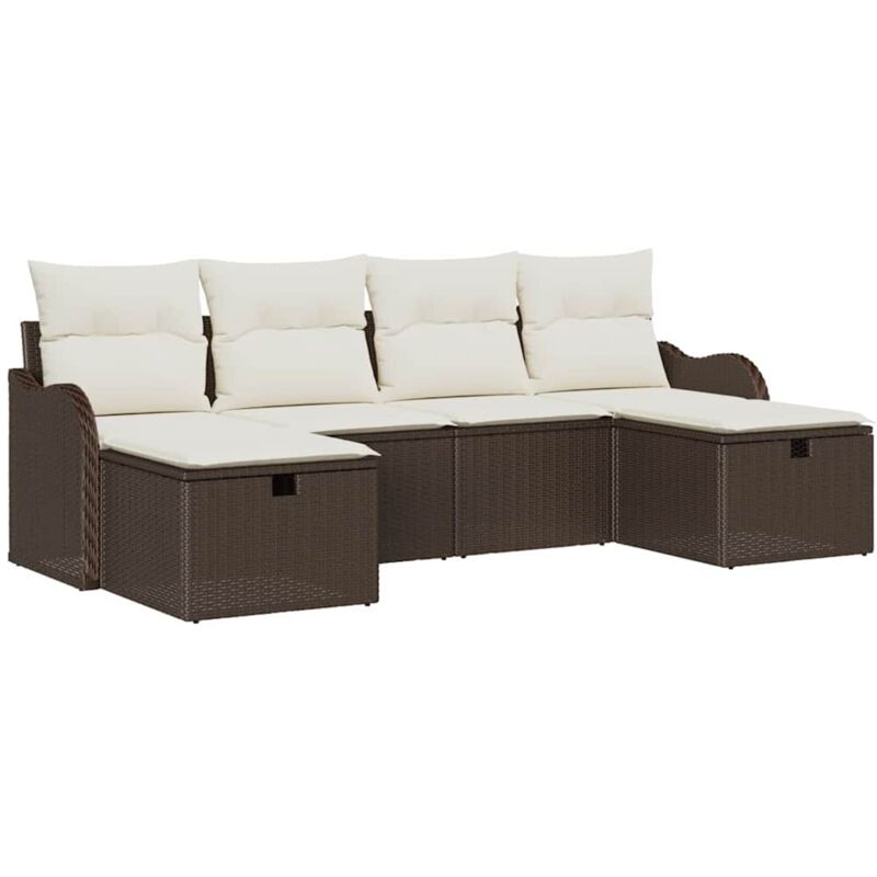 foto del prodotto set divano da giardino 6 pezzi con cuscini marrone polyrattan vidaxl
