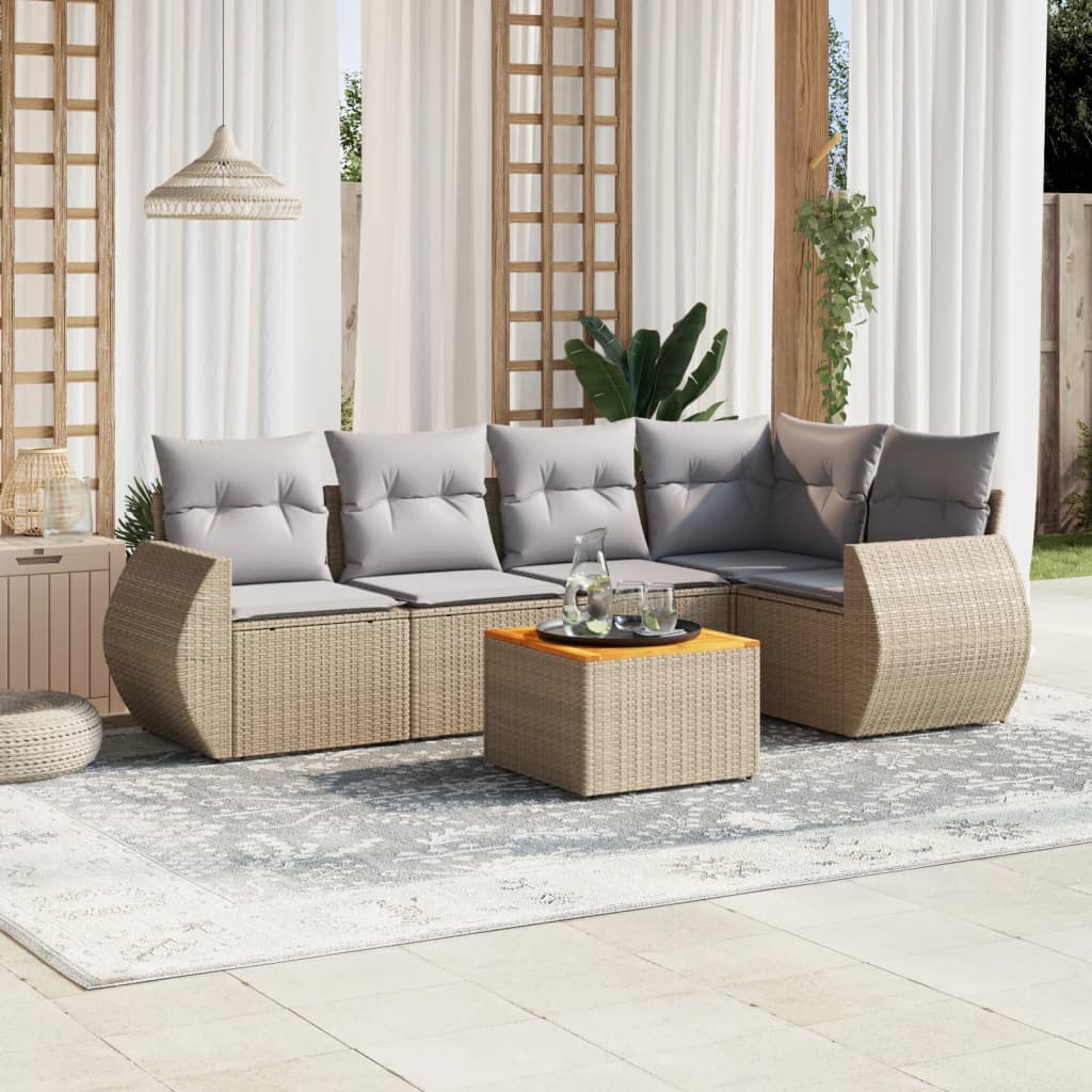 foto del prodotto set divano da giardino 6 pz con cuscini beige in polyrattan