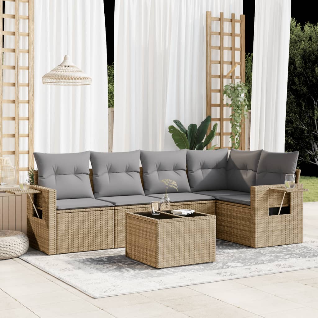 foto del prodotto set divano da giardino 6 pz con cuscini beige in polyrattan