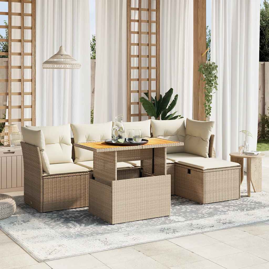 foto del prodotto set divano da giardino 6 pz con cuscini beige in polyrattan