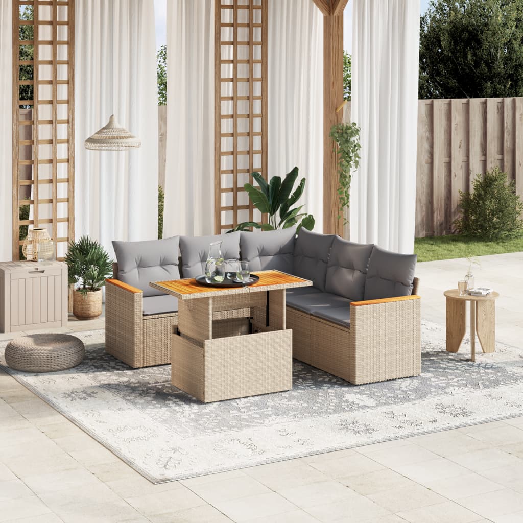 foto del prodotto set divano da giardino 6 pz con cuscini beige in polyrattan