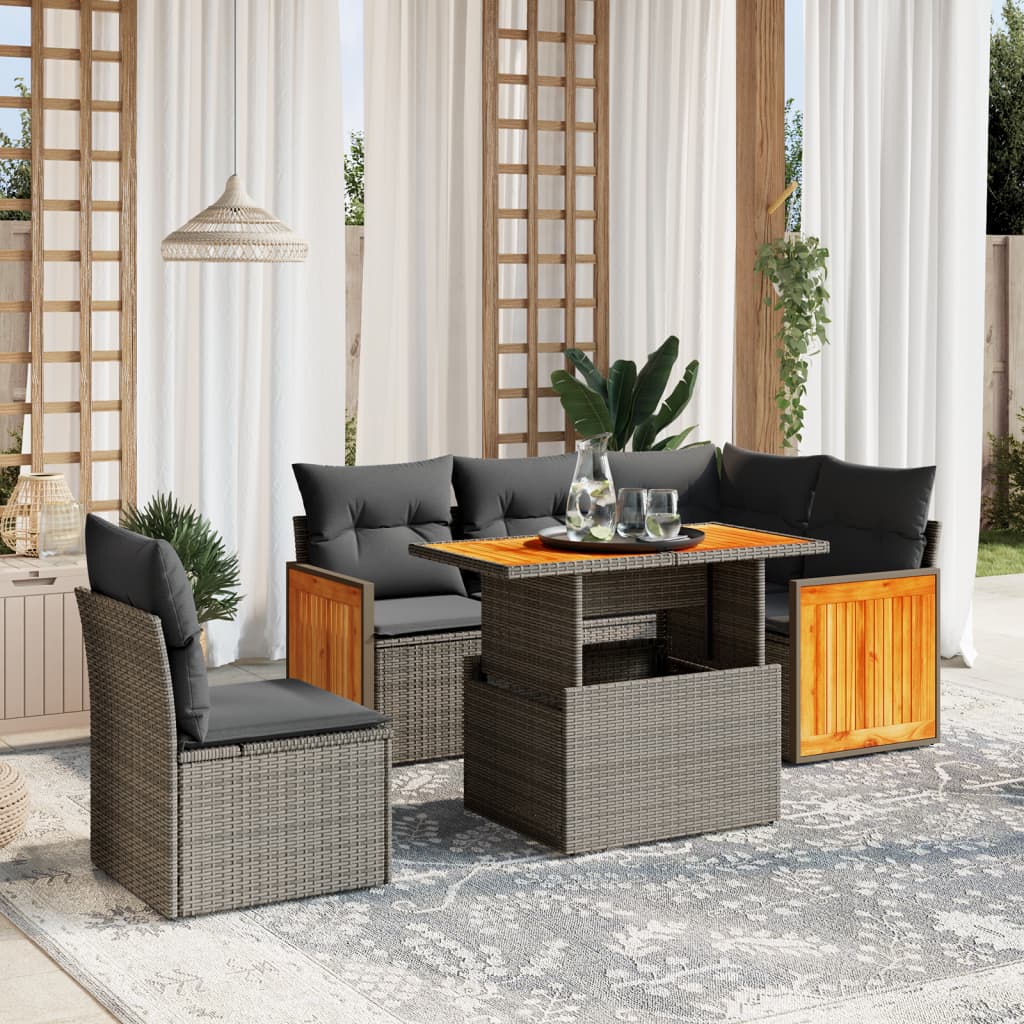 foto del prodotto set divano da giardino 6 pz con cuscini beige in polyrattan