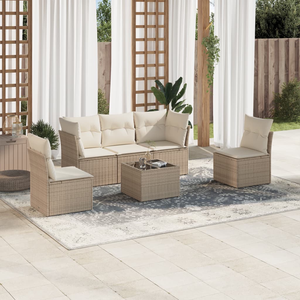 foto del prodotto set divano da giardino 6 pz con cuscini beige in polyrattancod mxl 87067