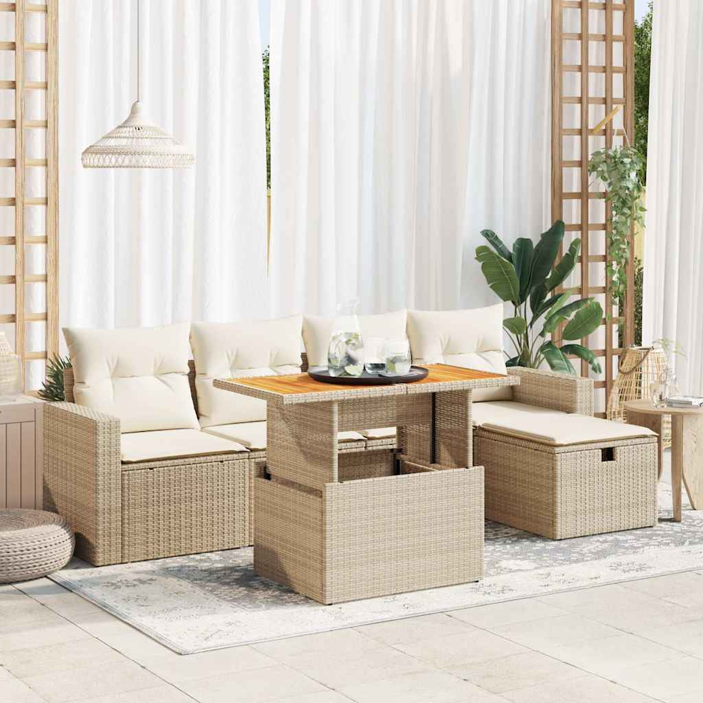foto del prodotto set divano da giardino 6 pz con cuscini beige polyrattan acacia