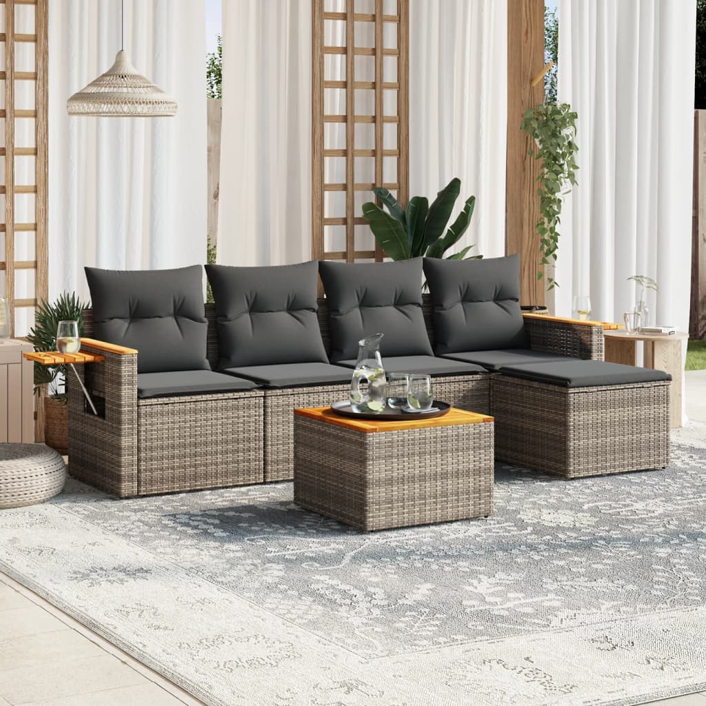 foto del prodotto set divano da giardino 6 pz con cuscini grigio in polyrattan