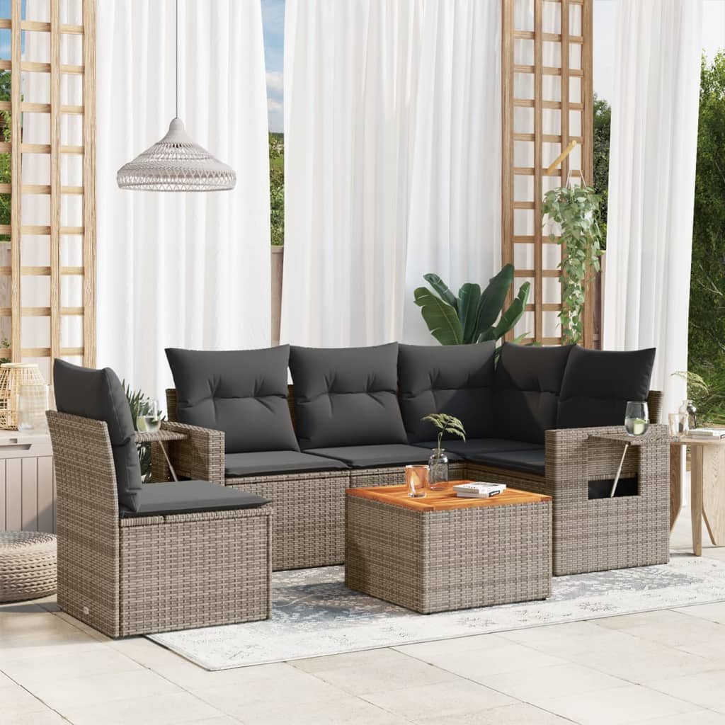 foto del prodotto set divano da giardino 6 pz con cuscini grigio in polyrattan