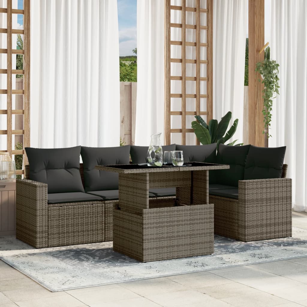 foto del prodotto set divano da giardino 6 pz con cuscini grigio in polyrattan