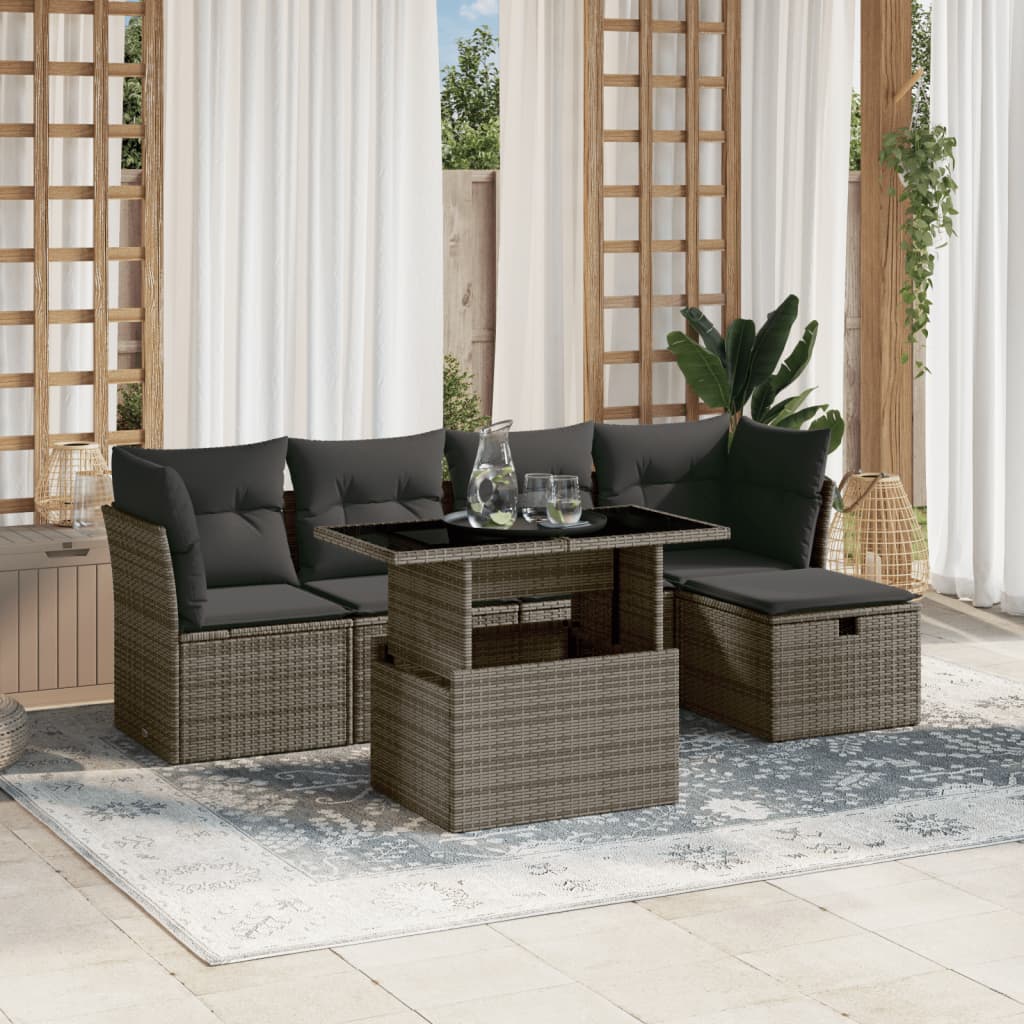 foto del prodotto set divano da giardino 6 pz con cuscini grigio in polyrattan