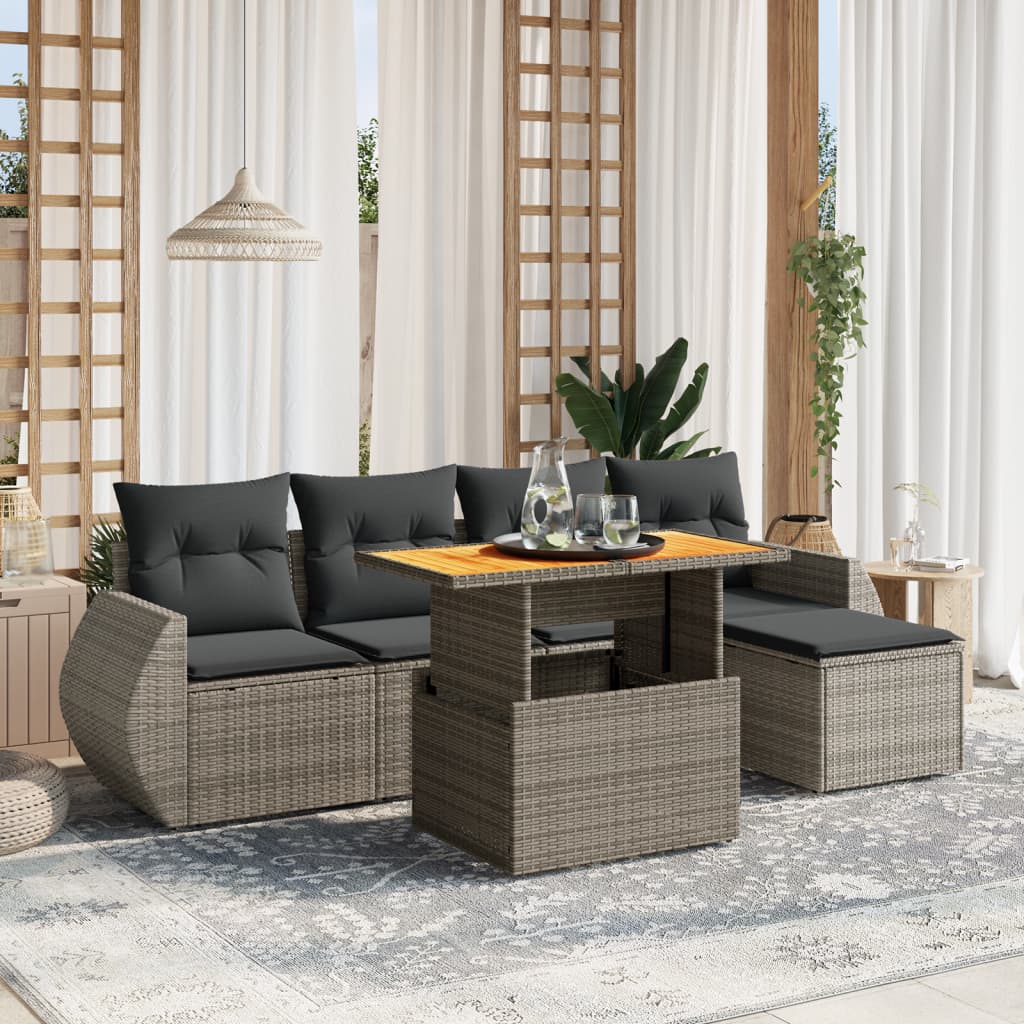 foto del prodotto set divano da giardino 6 pz con cuscini grigio in polyrattan