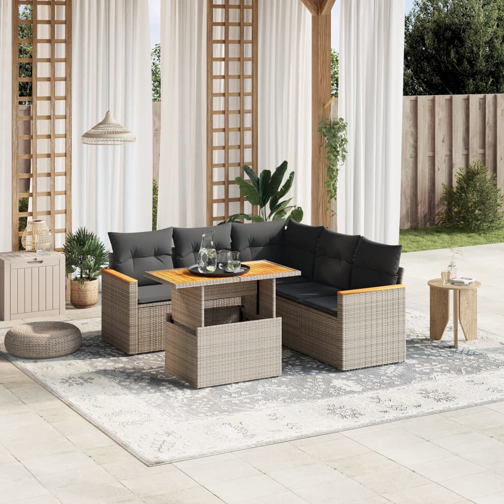 foto del prodotto set divano da giardino 6 pz con cuscini grigio in polyrattan
