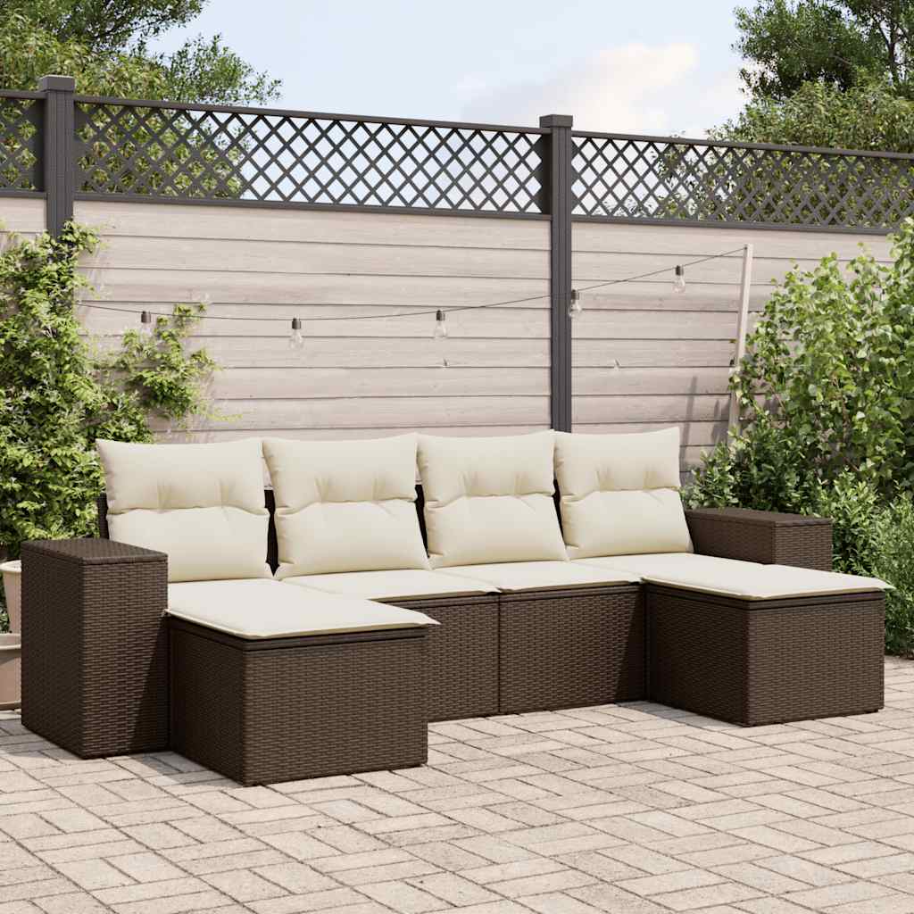 foto del prodotto set divano da giardino 6 pz con cuscini marrone in polyrattan