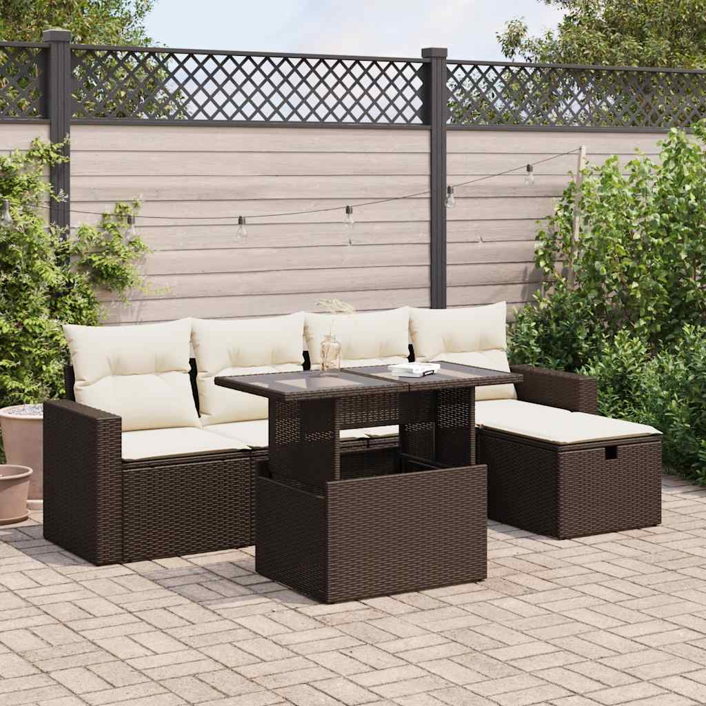 foto del prodotto set divano da giardino 6 pz con cuscini marrone in polyrattan