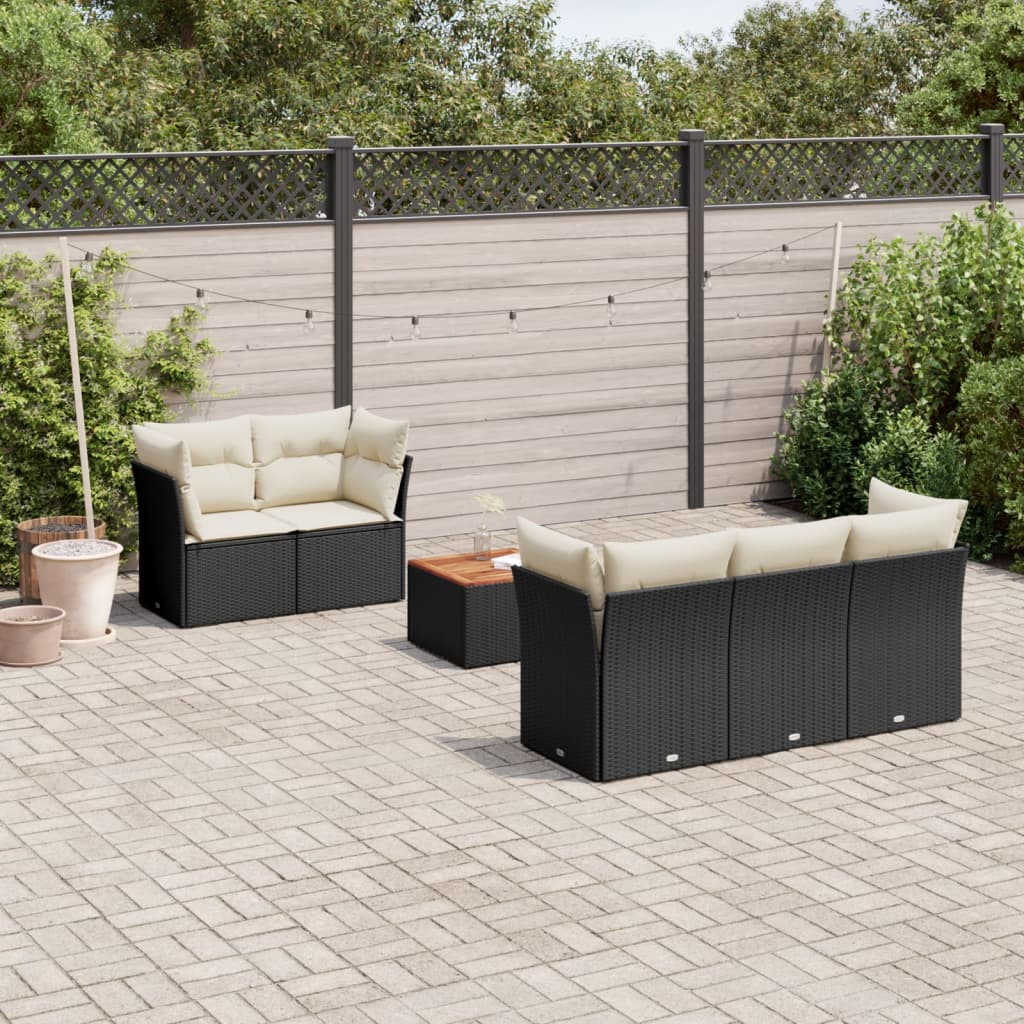 foto del prodotto set divano da giardino 6 pz con cuscini nero in polyrattan