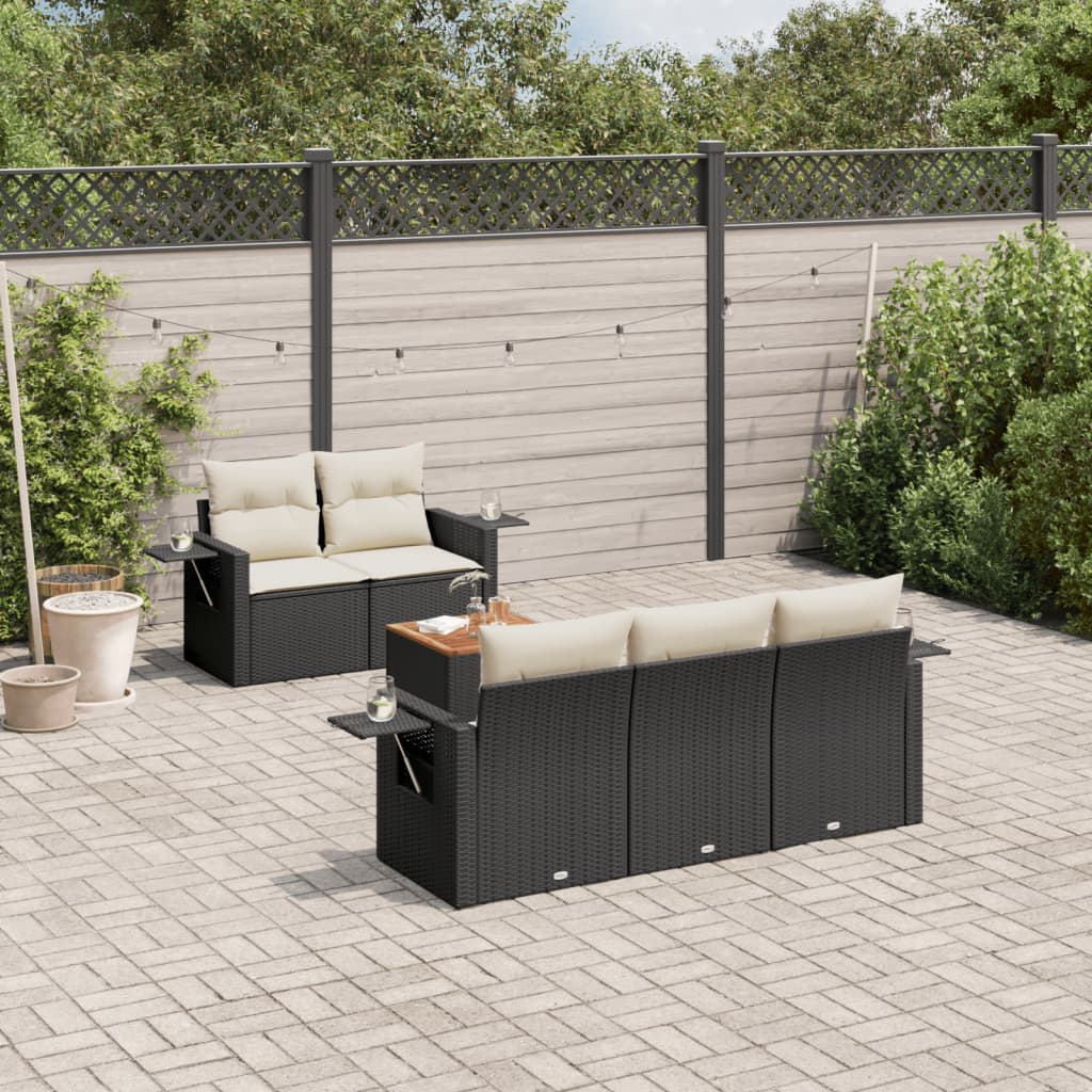 foto del prodotto set divano da giardino 6 pz con cuscini nero in polyrattan