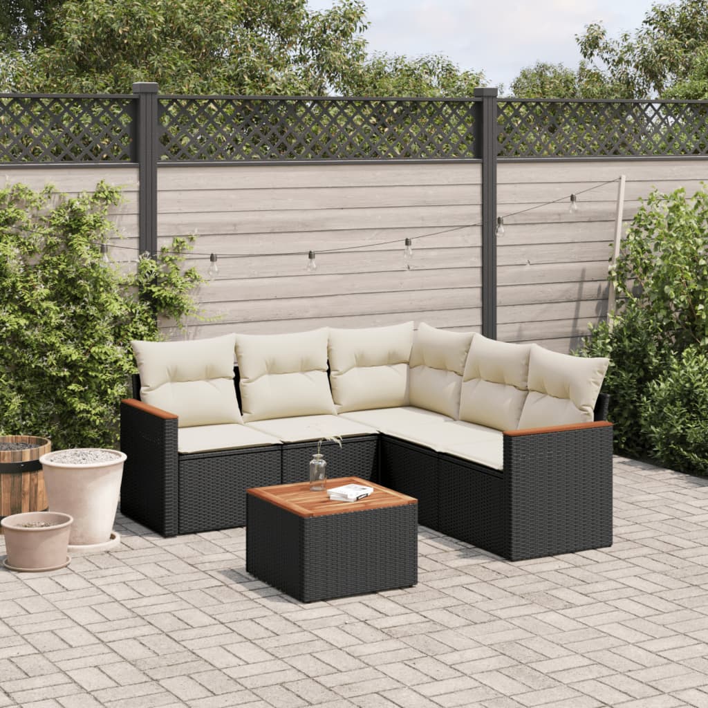 foto del prodotto set divano da giardino 6 pz con cuscini nero in polyrattan