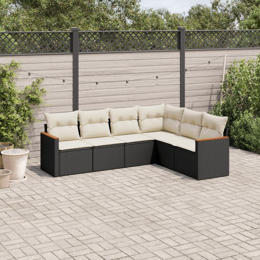 foto del prodotto set divano da giardino 6 pz con cuscini nero in polyrattan