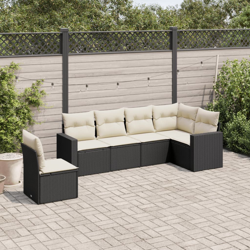 foto del prodotto set divano da giardino 6 pz con cuscini nero in polyrattan