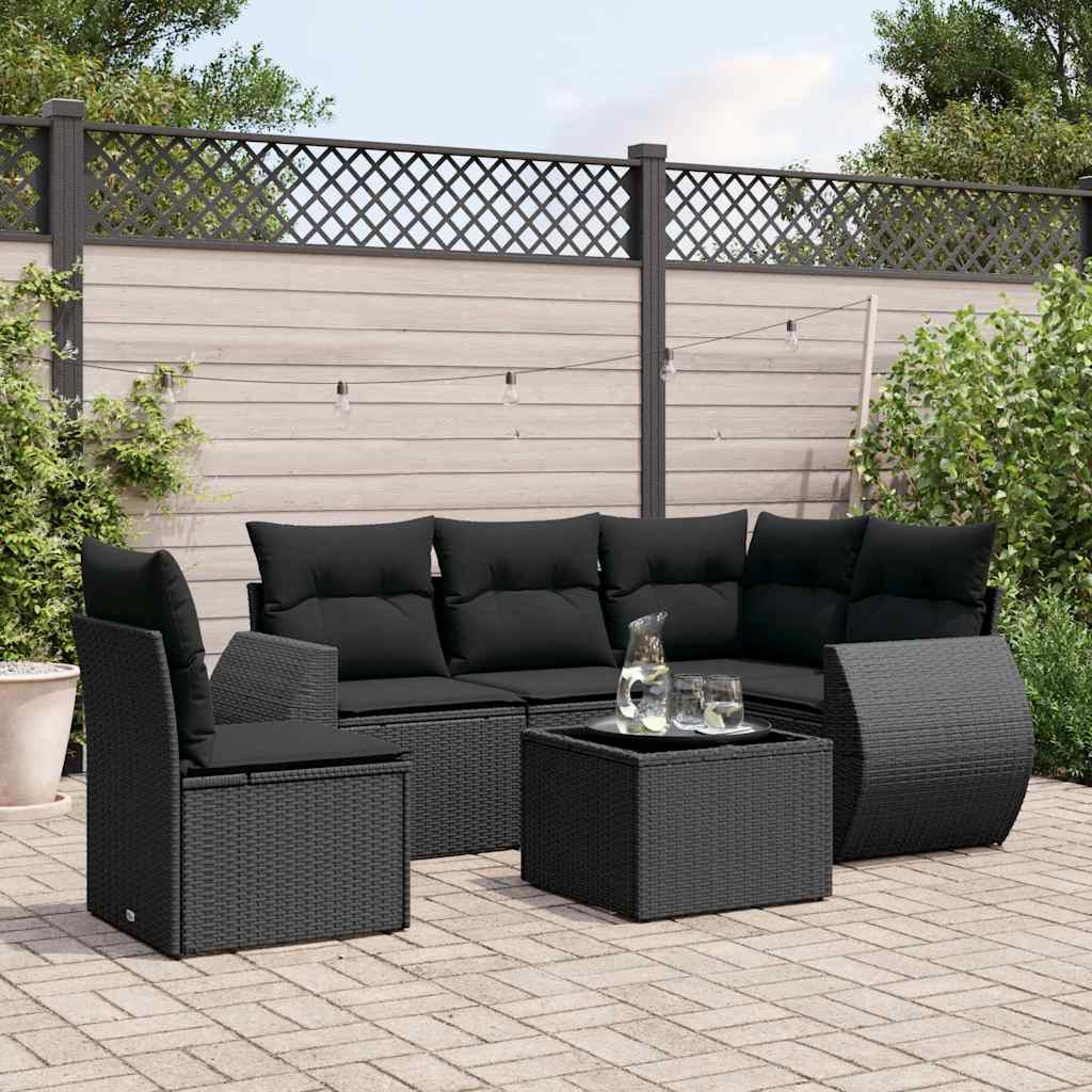 foto del prodotto set divano da giardino 6 pz con cuscini nero in polyrattan