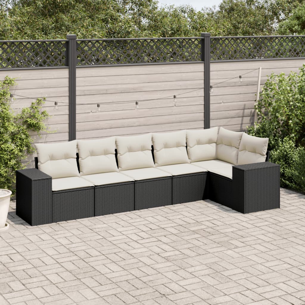 foto del prodotto set divano da giardino 6 pz con cuscini nero in polyrattan