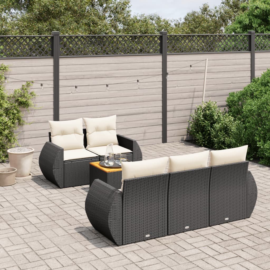 foto del prodotto set divano da giardino 6 pz con cuscini nero in polyrattan