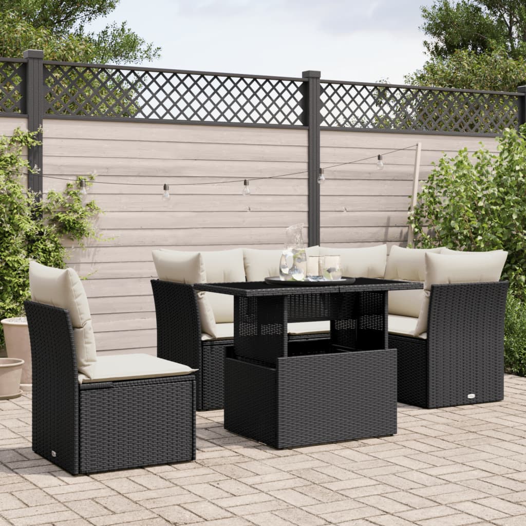 foto del prodotto set divano da giardino 6 pz con cuscini nero in polyrattan