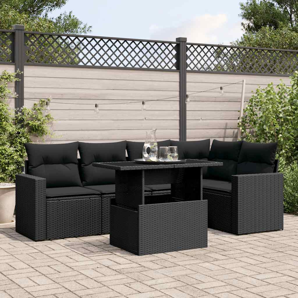 foto del prodotto set divano da giardino 6 pz con cuscini nero in polyrattan