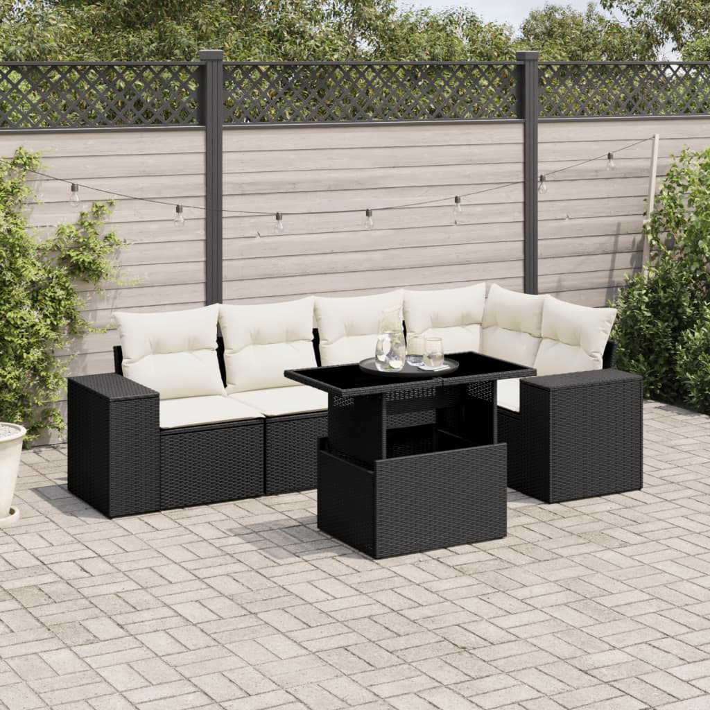 foto del prodotto set divano da giardino 6 pz con cuscini nero in polyrattan